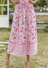Boho Skirts in Smocked Waist, Bird Garden in Pink Purple For Women